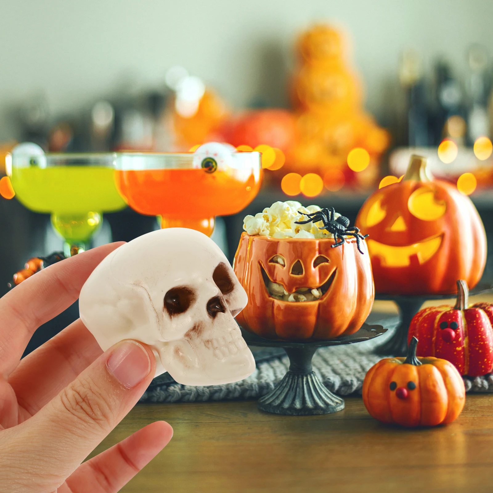 

4 Pcs Mini Skull Heads Resin Craft Halloween Decoration Aquarium Planter Scary Fun Unique Design Easy Clean Great Gift DIY