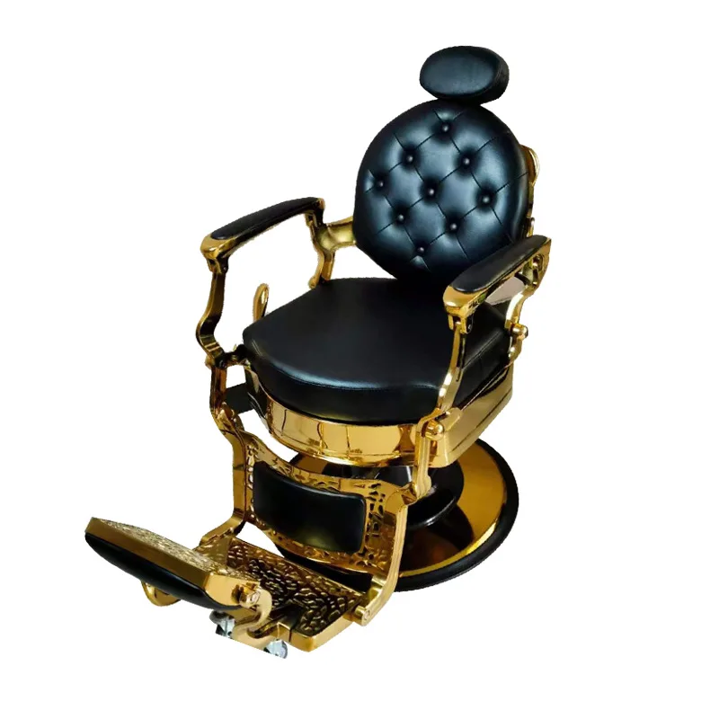 Classic classical golden luxury salon furniture antique silla de barberia profesional heavy recliner barber chair for men