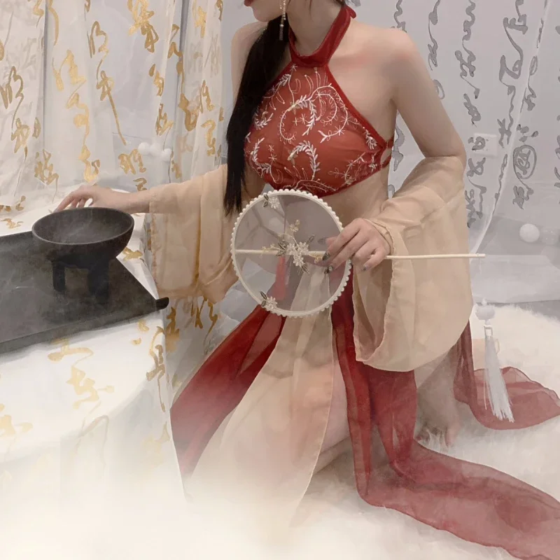 Sexy Chinese Wedding Cheongsam Dress Cosplay Bride Lace Bridal Gowns Erotic Game Clothes Roleplay Uniform Women's Hanfu Skirt