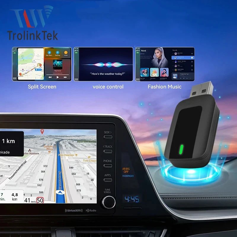 

TrolinkTek Wired To Wireless Carplay Android 2In1 Automatic Adapter Car Gadget Smart Box Plug and Play 5Ghz Wifi Fast Connection