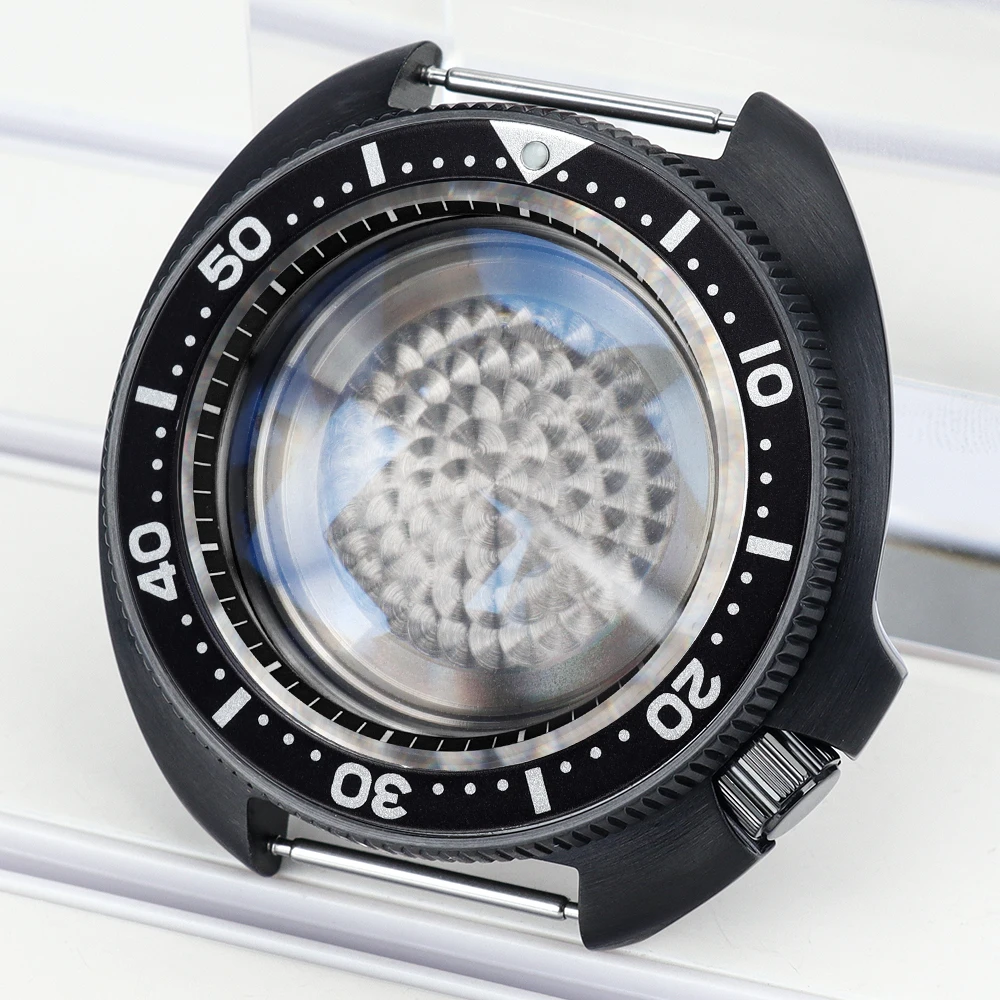 44mm Automatische Taucheruhrgehäuse Schwarz Montage-Uhrenteile AR-Saphirglas für NH35 NH36 4R35 36 mit Kapitelring 4,1 Uhr – Detail 5