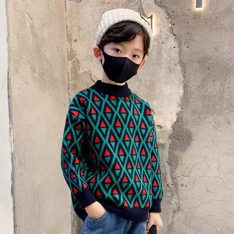 

【2025 Autumn Winter】Boys' Thickened Fleece-Lined Sweater - Stylish Big Kids Base Layer Top for Winter, Warm & Trendy Knitwear