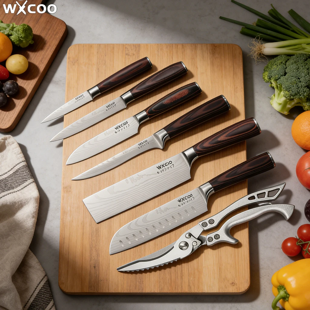 Multifunktionale Professionelle Küchenmesser Japanisches Santoku-Messer BBQ-Schere Fleischbeil Damaszener Obstmesser für den Haushalt