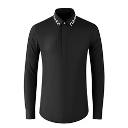 Luxury Brand Letter Printed Men's Shirt Slim Fit Long Sleeve Casual Business Dress Shirts Star Social Office Banquet Party Shirt