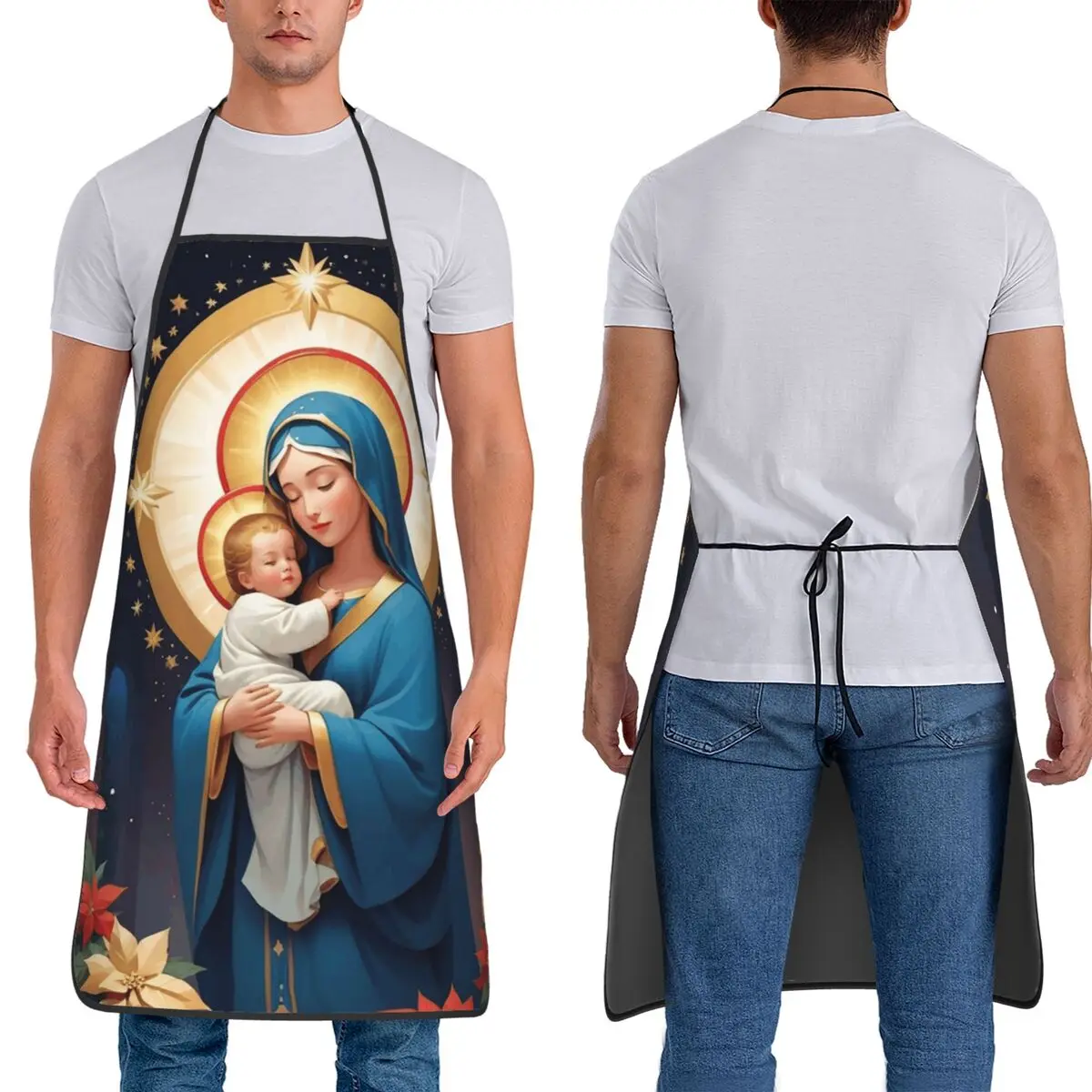 Christ Virgin Mary Holding Baby Jesus Apron Chef Cooking Tablier Sleeveless Bib Kitchen Cleaning Pinafore for Women Men Painting