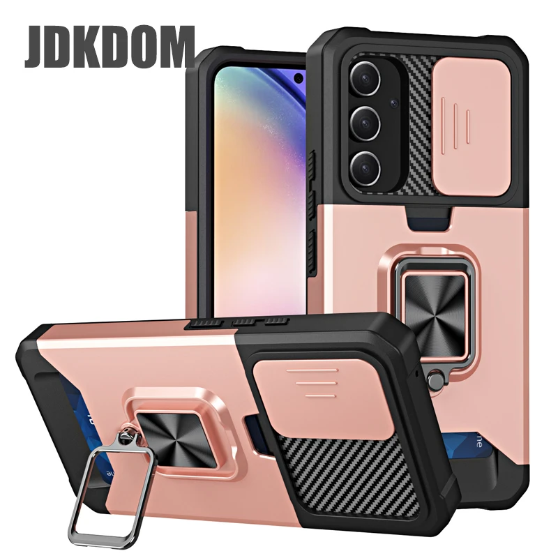 

JDKDOM Card Slot Holder Magnetic Case For Samsuang A56 A36 A26 A16 A55 A35 A25 A15 S25 S24 S23 S22 S21 Plus Note 20 Ultra Cover