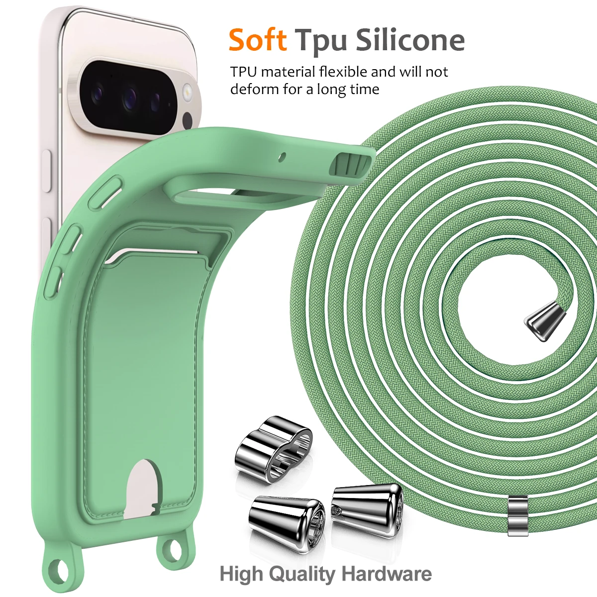 Crossbody Card Holder TPU Silicone Case for Google Pixel 9 Pro 10 8A 8 Pro, Shoulder Strap Soft Phone Cover with Retail Package