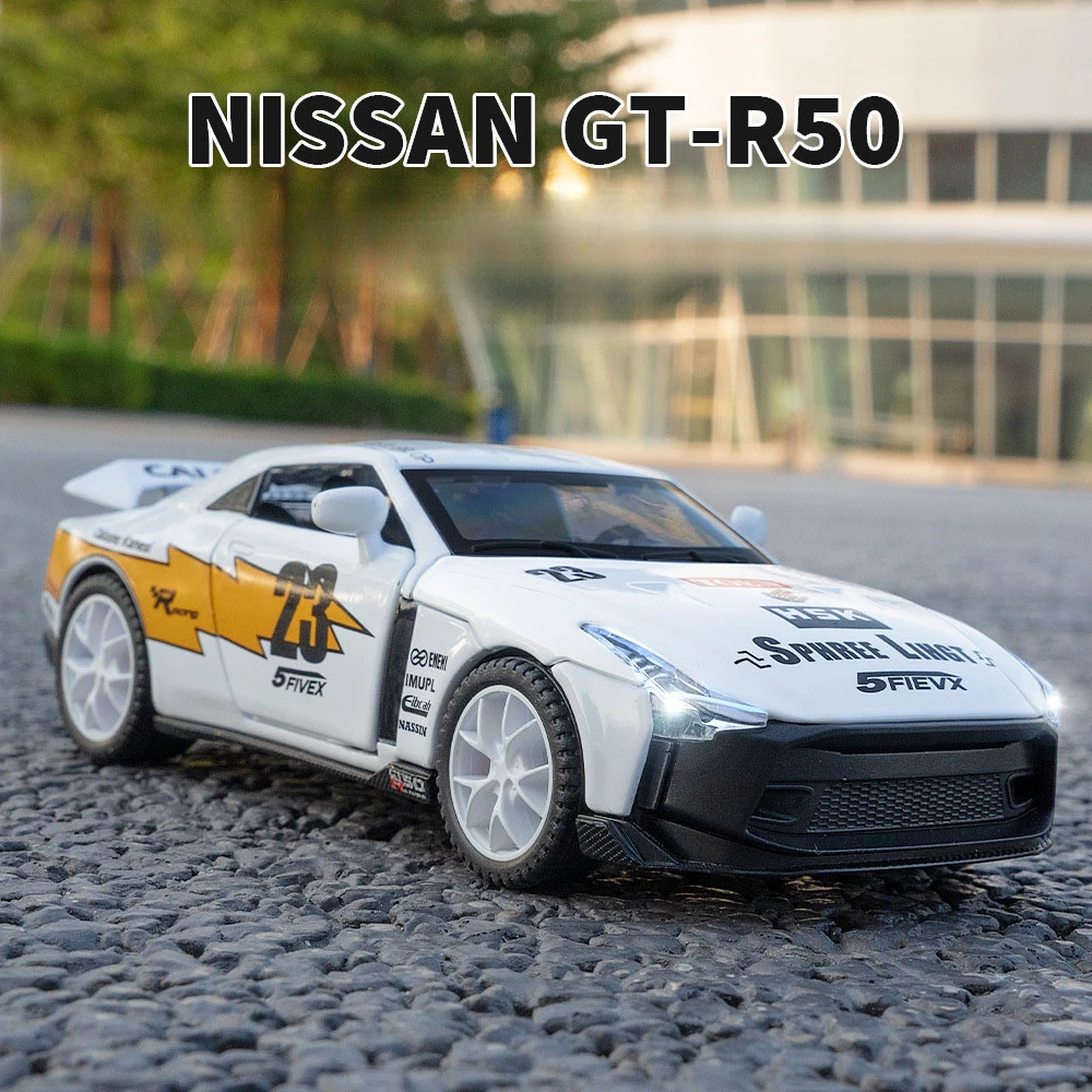 

1:32 Nissan GT-R50 спортивный автомобиль из сплава, литая под давлением масштабная модель игрушки, гоночный звук премиум-класса, свет, украшение на день рождения, подарок для мальчиков