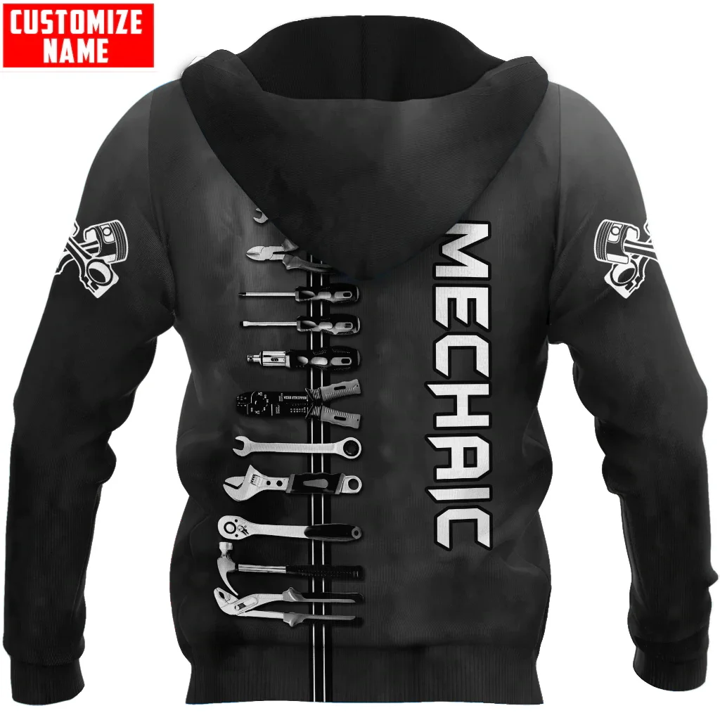 Personalisierter Name Mechanic 3D All Over Bedruckter Herren Hoodie Unisex Kapuzenpullover Streetwear Casual Reißverschluss Hoodies DK493