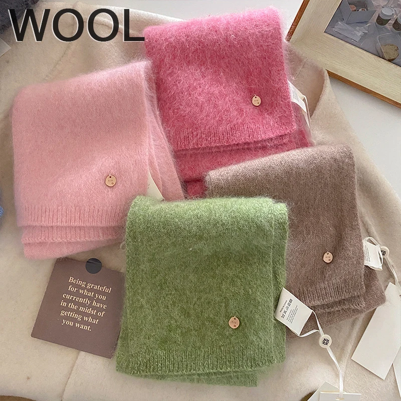 

Winter Women Warm Knitted Wool Scarf Solid Color Thicken Shawl Wraps Soft Cashmere Blanket Pashmina Neckerchief Scarves Stoles