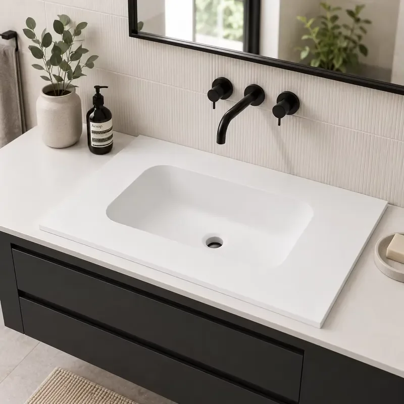 Rectangular Melamine Resin Bathroom Sink Basin for Cabinet Set OEM Supplier