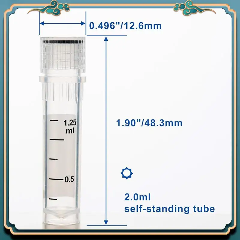 (جديد) - أنابيب كريوفيلز المعقمة قوارير مختبر 2 مل مع أغطية كريوفيل لتخزين درجة الحرارة المنخفضة، علبة 100 سهلة التركيب وسهلة الاستخدام