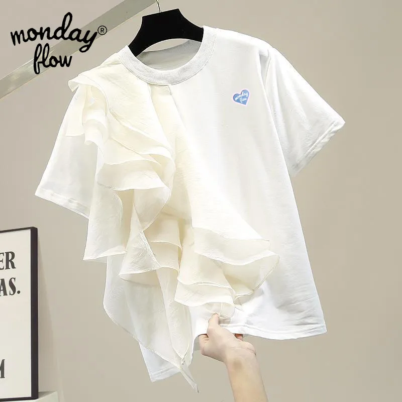 Monday Flow Women Outdoor Golf Shirts Flounce Short-sleeved Sports Top Slim Sunscreen Casual T-Shirts Lady Golf Clothing