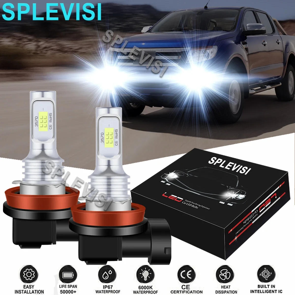 2PCS Car LED Fog Light Bulbs 6000K White Kit For Ford Ranger 2011-2014 Falcon XR6 FPV 2008 2009 2010 2011 2012-2016 FG FGX