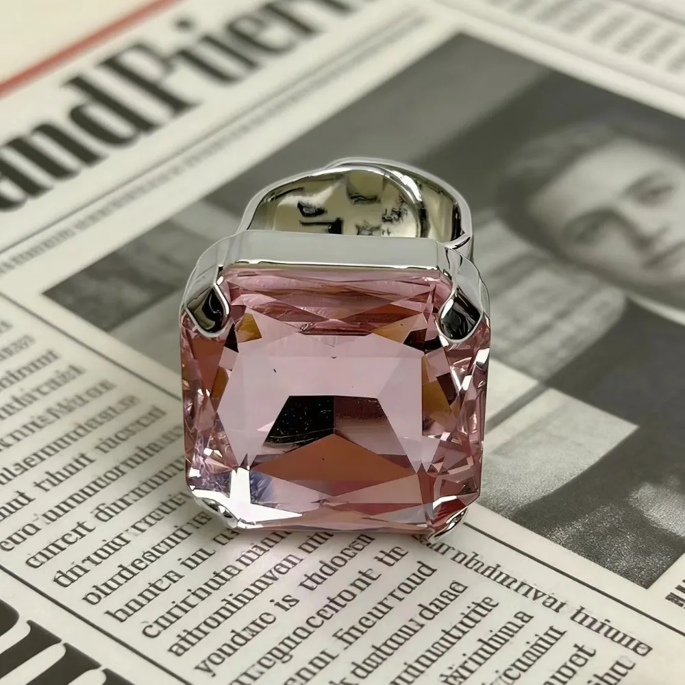 Square Shape Square Rhinestone Ring Adjustable Size Large Size Adjustable Crystal Ring Rhinestone Crystal Exaggerated Giant