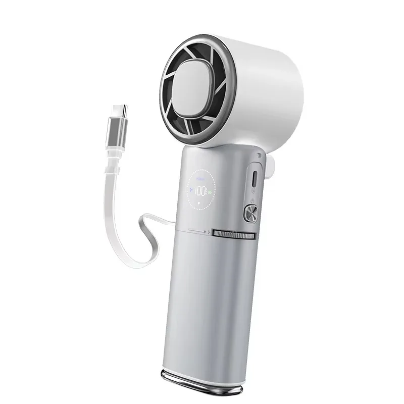 High-speed 9000mAh Aluminum Alloy Handheld Fan Type C Rechargeable Power Bank Function PortableTurbo Fans  for Outdoor Travel