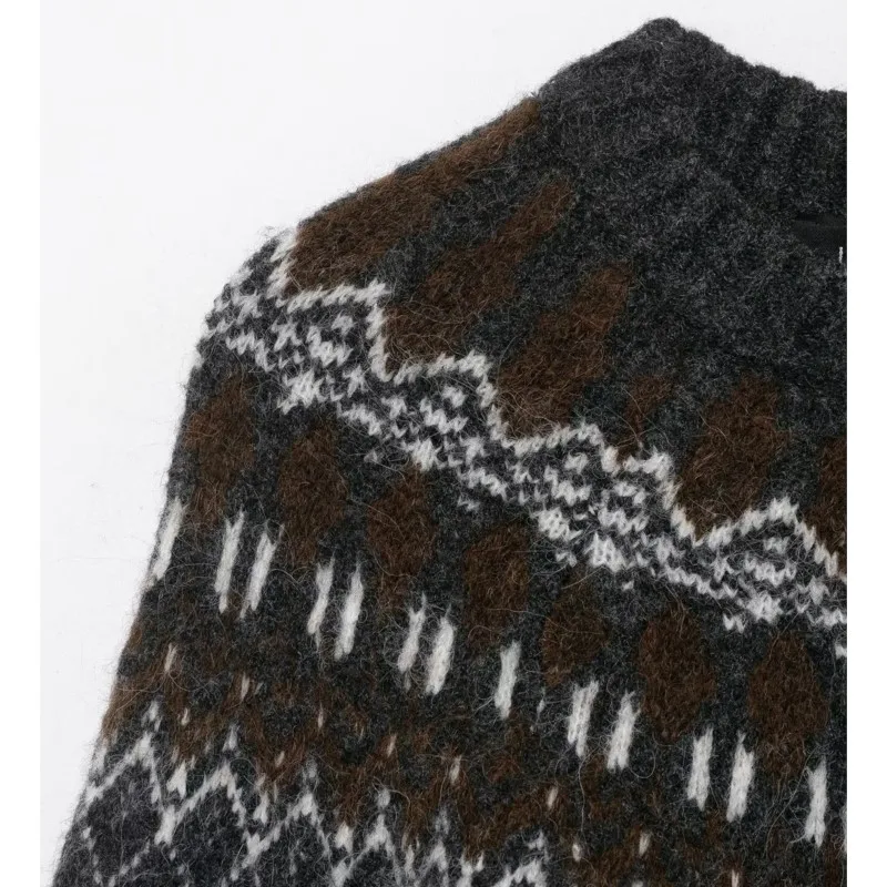 เสื้อสเวตเตอร์ถักลายแจ็คการ์ดสำหรับผู้หญิง สไตล์วินเทจ อุ่นสบาย คอกลม ลำลอง แฟชั่น แขนยาว เสื้อสตรีทแวร์