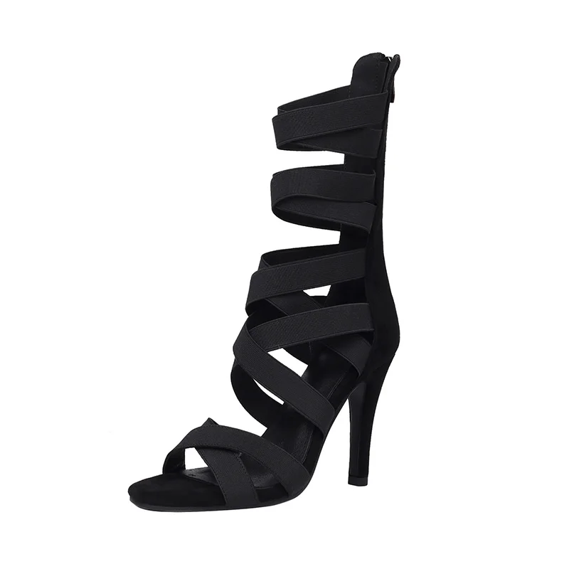 Women Dance Shoes Ballroom Boots Girl Jazz Latin Black Suede Sole Dance Shoes Party Mesh Custom Thin Heel Sandals