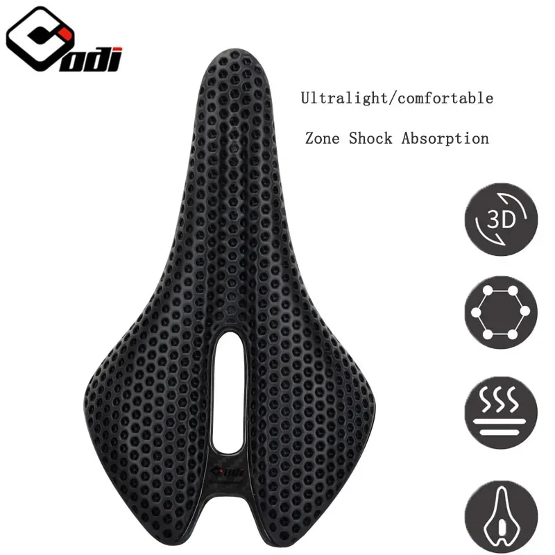 

ODI Carbon Fiber 3D Printing Bike Saddle 150mm Ultra-Light and Breathable Hollow Honeycomb Cushion Soft Seat for Road Bike/MTB