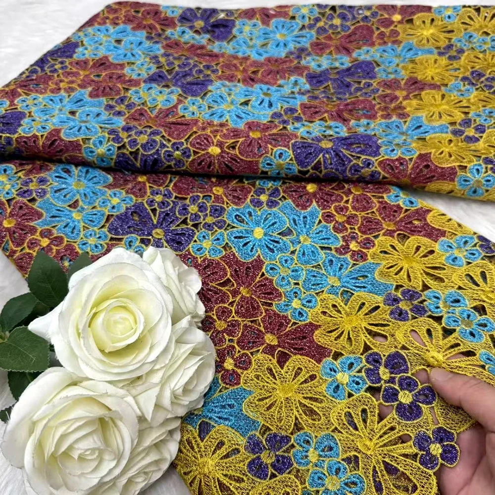 African Cord Guipure Lace Fabric 2026 French Asoebi Chantilly Water Soluble Lace Fabric High Quality For Party Dress
