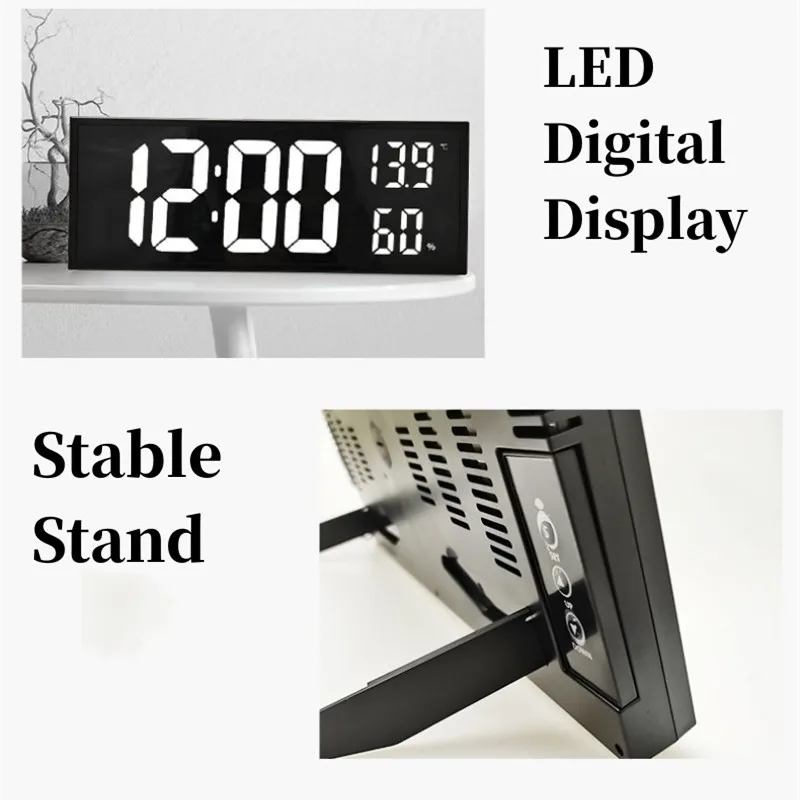 16Inch Digital Wall Clock with Remote Control Temperature Humidity Night Mode Table Clock 12/24H Electronic Wall-mount LED Clock