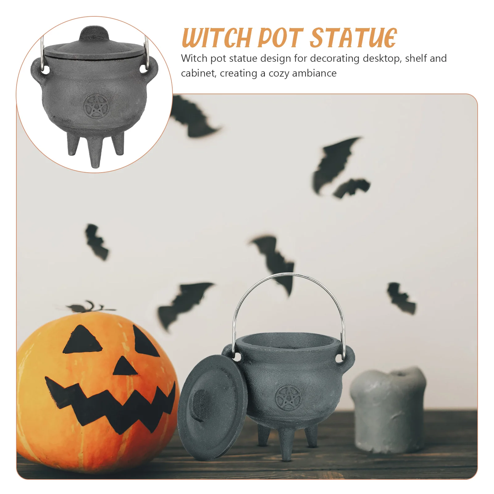 Miniature Witch's Cauldron Halloween Candy Bowl Toy Iron Party Tricky Pot Adornment