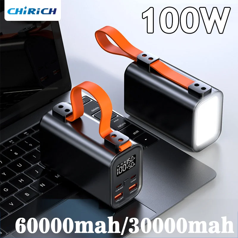 

Large Capacity 100W Power Bank 60000mAh Portable USB C DC Fast Charging External Spare Battery For Laptop iPhone Xiaomi Samsung