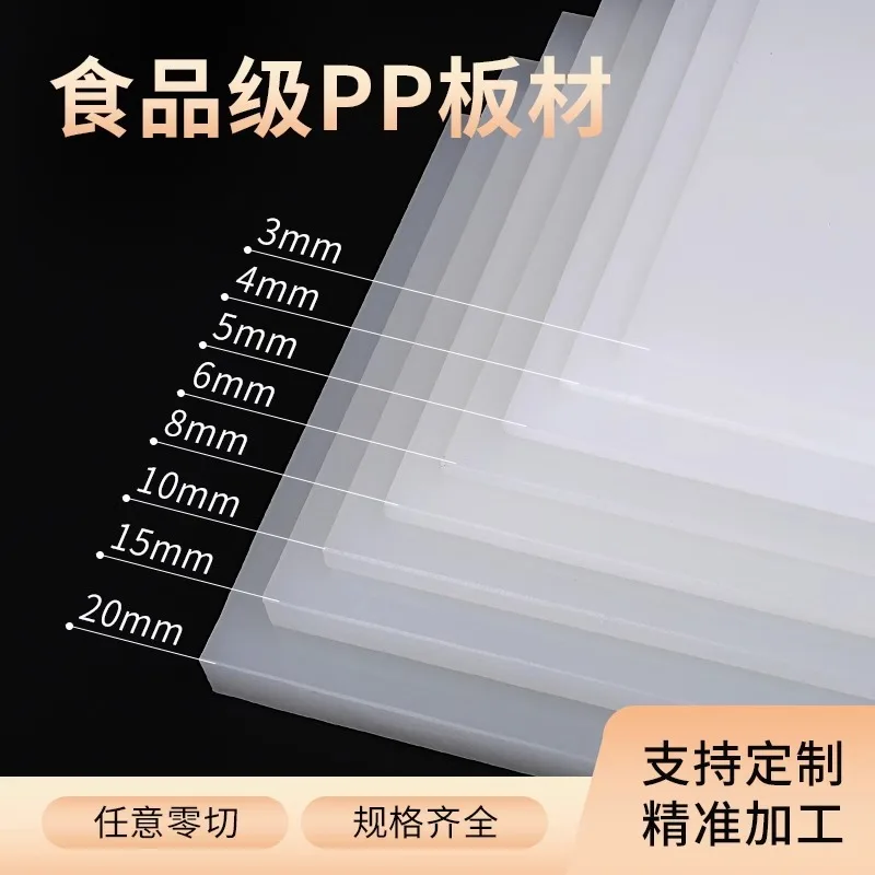 5-Piece White Polypropylene Plastic Plates - Food-Grade, 2-10mm Thick, Sizes 100x100/100x200/150x150/200x200/210x297mm