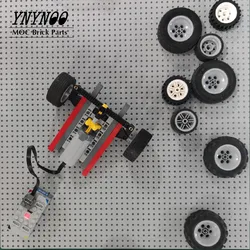 MOC Technical Car Drive Front Suspension Steering System Building Blocks Compatible Power Functions Servo Motor Tire Wheels Toys