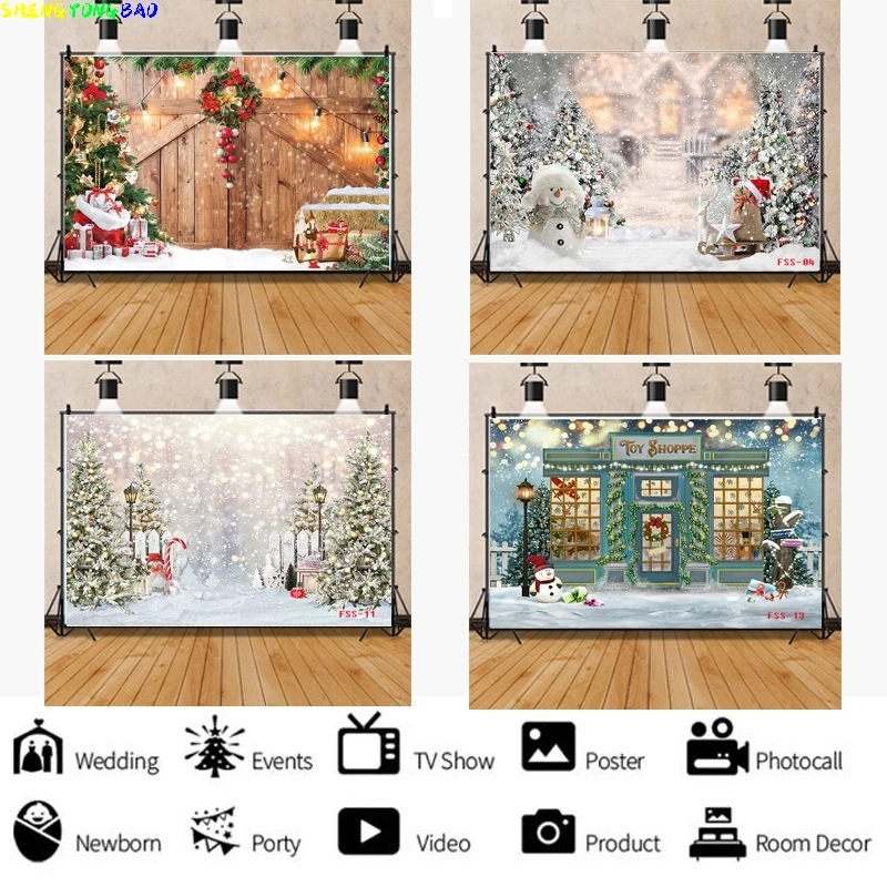 

Christmas Day Photography Backdrops Snowman and Pine Trees Forest Garland Theme Photo Studio Background FSS-01