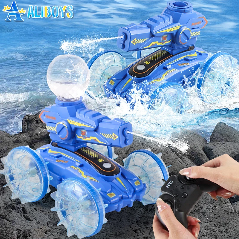 

2.4G RC Amphibious Car 4WD Remote Control Stunt Truck with Light Water-Shooting Climbing Off-Road Racing Vehicle Christmas Gifts