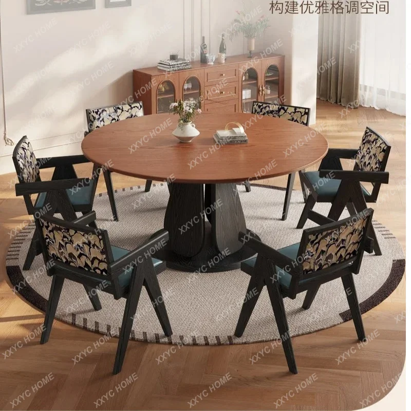 XX wood dining table round dining table high-grade solid wood small household dining table and chair combination