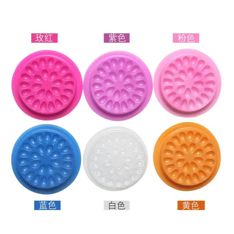 Glesum 20pc Wholesale with base flower-shaped plates, eyelash extension colored glue tray PVC gaskets, eyelash drip glue gaskets