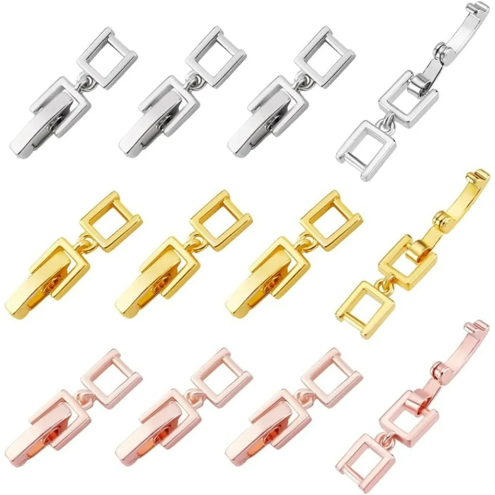 

12pcs Fold Over Clasp Extender 3 Colors Foldover Extension Jewelry Clasps Brass Necklace Extender Clasp Bracelets Clasps