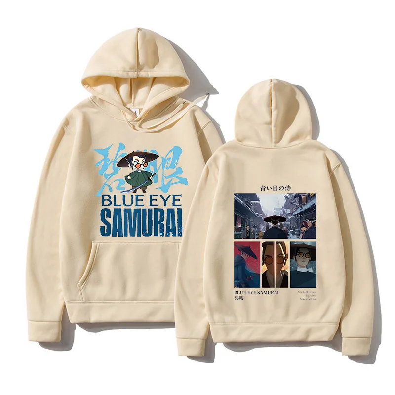 Simpatico cartone animato Blue Eye Samurai Felpe con cappuccio Manga Abbigliamento Donna/uomo con tasca Felpe oversize in pile invernale O-Collo Sudaderas