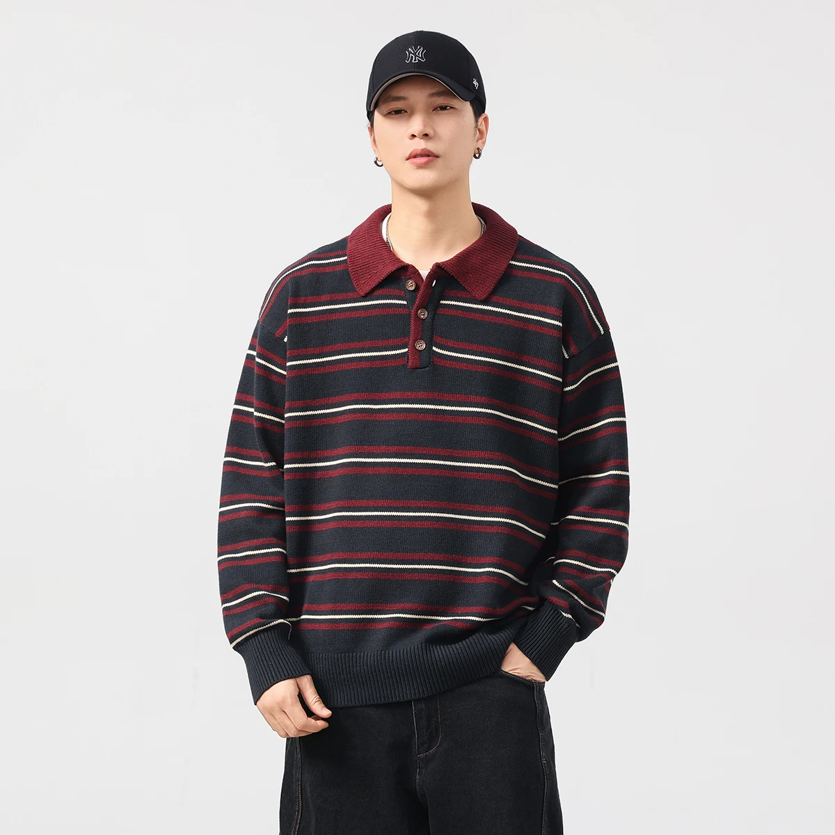 

High Quality Amekaji American Retro Striped Knit Sweater - Casual Loose Fit Men's Pullover 2025 Autumn Winter Plus Size Cityboy