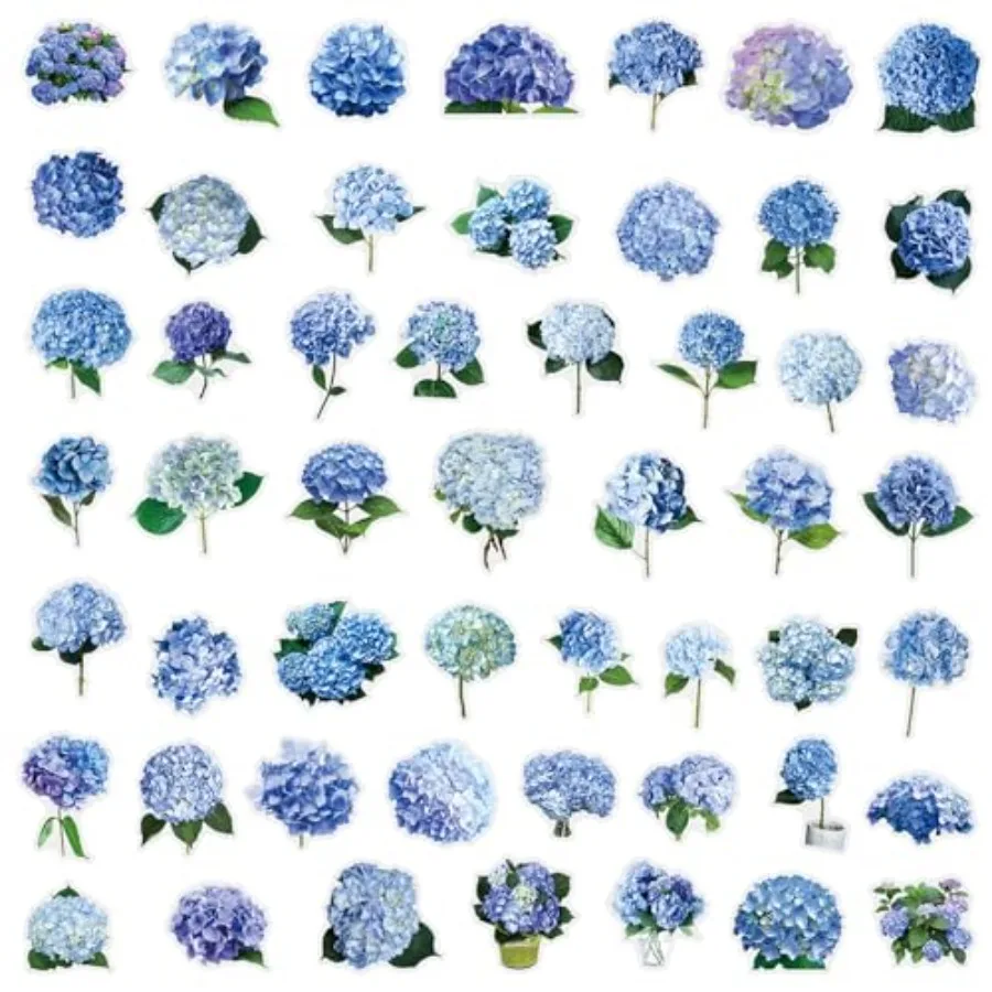 Hydrangea Stickers 50Pcs Realistic Transparent Hydrangea PET Stickers Waterproof for Laptop Stationery Luggage Scrapbooking Wat view 2