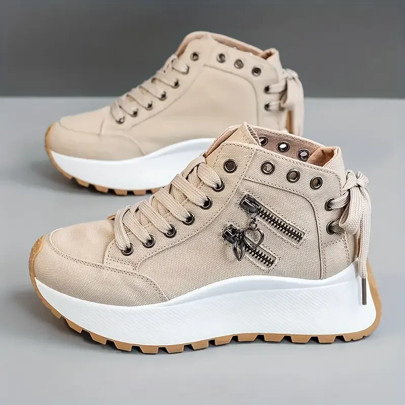 2025 New Women Comfortable Outdoor Boots Baotou Trend Zipper Lace-up Shoes Women Non-slip Casual Fashion Platform Ankle Boots