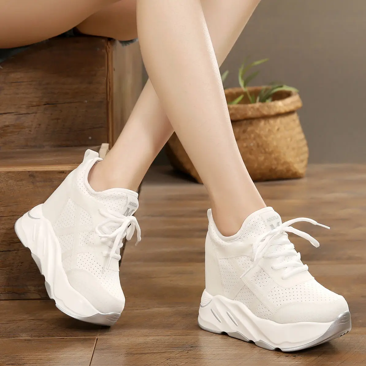 New 2023 Autumn Women Breathable Platform Casual Shoes Women Height Increased Vulcanized Shoes 10 CM Thick Sole Zapatos Mujer