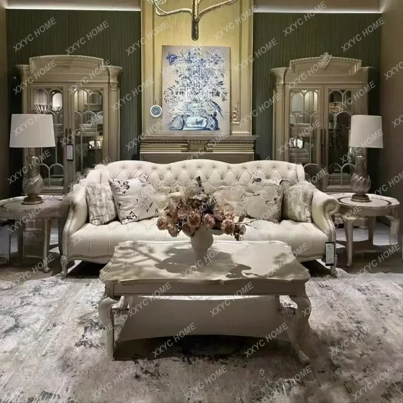 white solid wood sofa three-person living room furniture