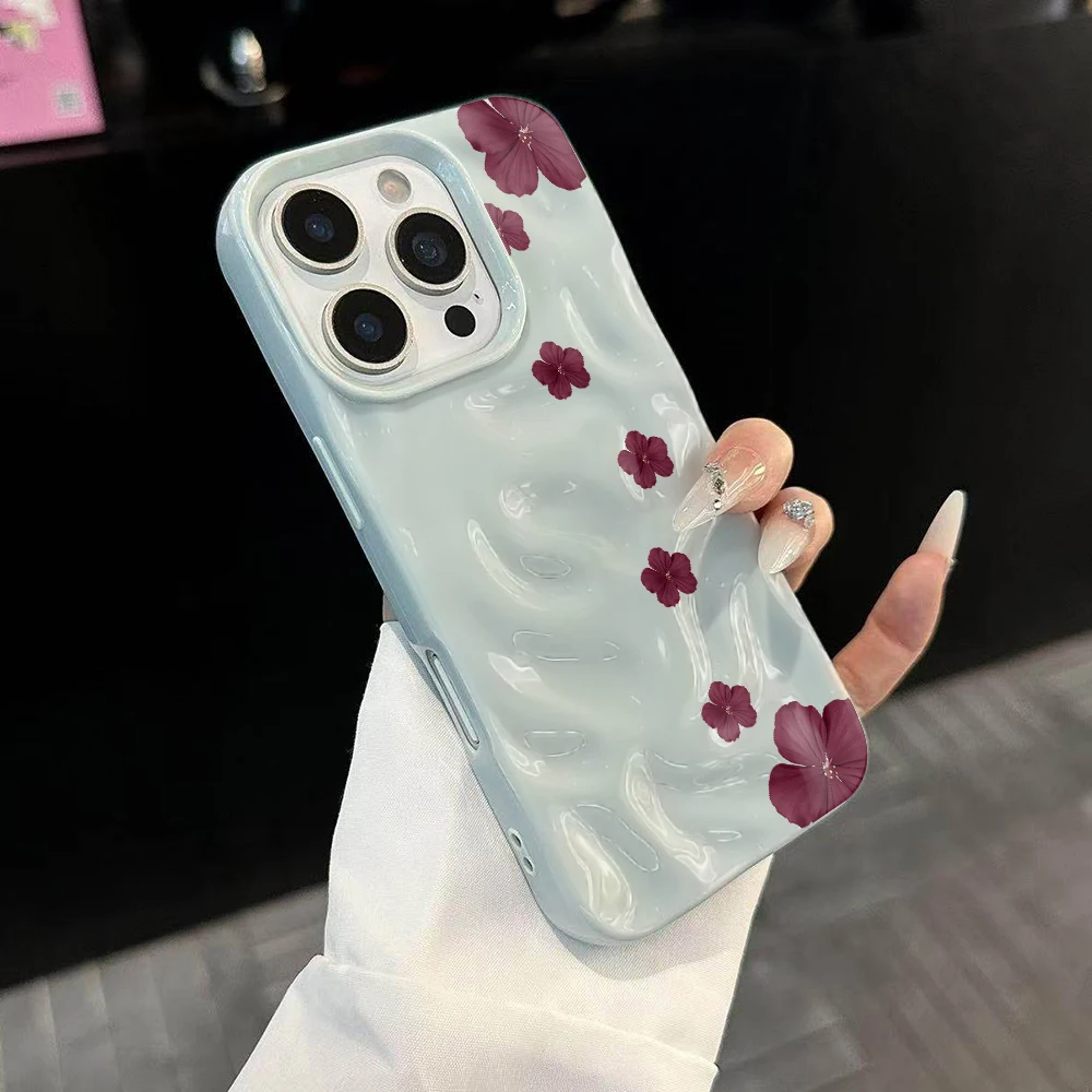 Minimalistische Blumen-Hibiskus-Handyhülle für iPhone 17 16 15 14 13 12 11 Pro Max 14 Plus 17Air Falten-Wellen-Soft-Silikon-Cover – Detail 2