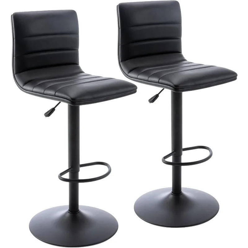 PU Leather Bar Stools, Modern Square Adjustable Swivel Barstools with Back, Armless Airlift Counter Height Bar Chairs