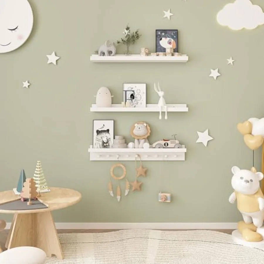 Floating Shelves for Wall with Hooks Nursery Book Shelves for Room Wall Mount Bookshelf for Living Room Bedroom Bathroom Kitche