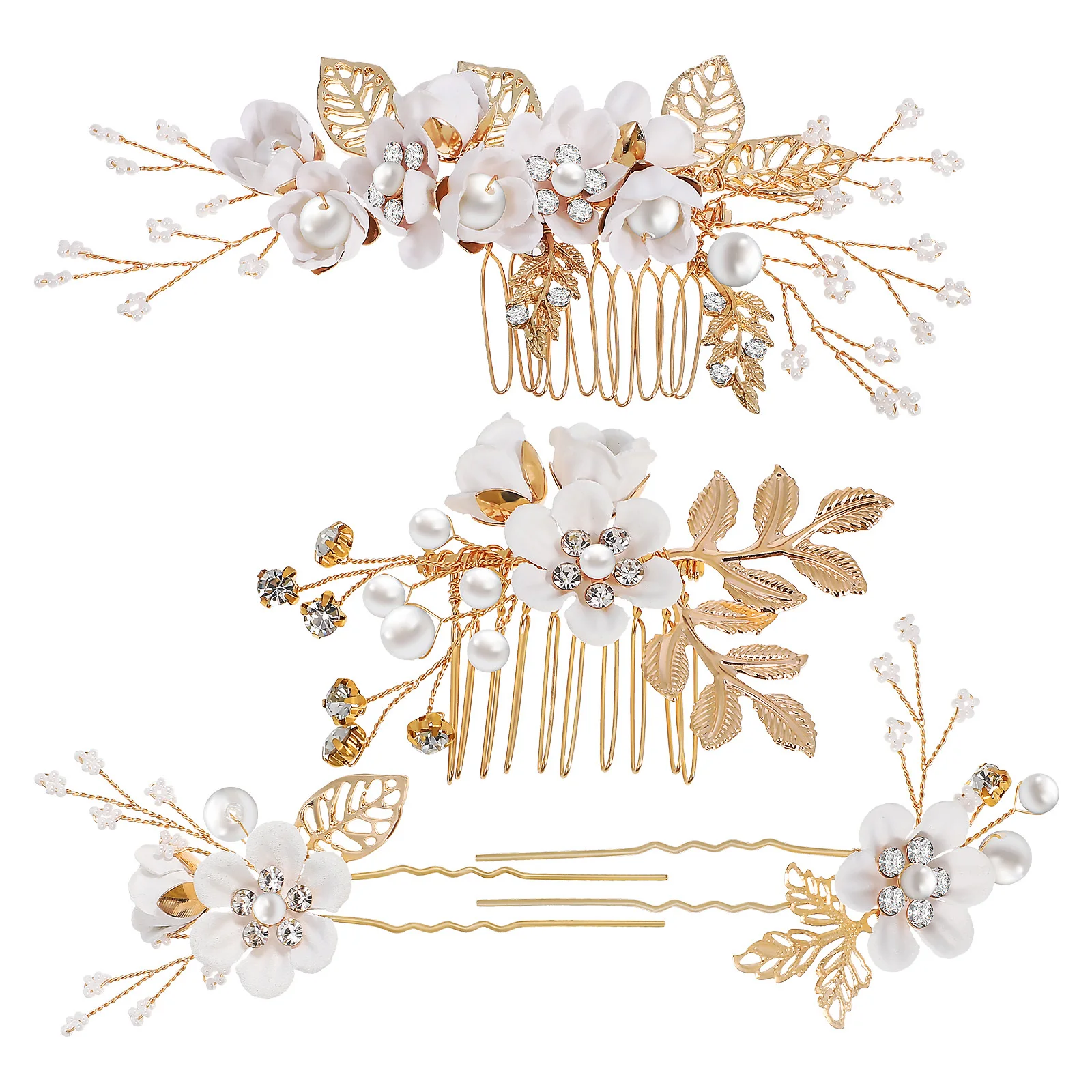 

1 set 1 Set Pearl Flower Hair Side Combs Rhinestone Bride Headdress Decorative Pins For Wedding Party Styling U Shaped Slide Bun