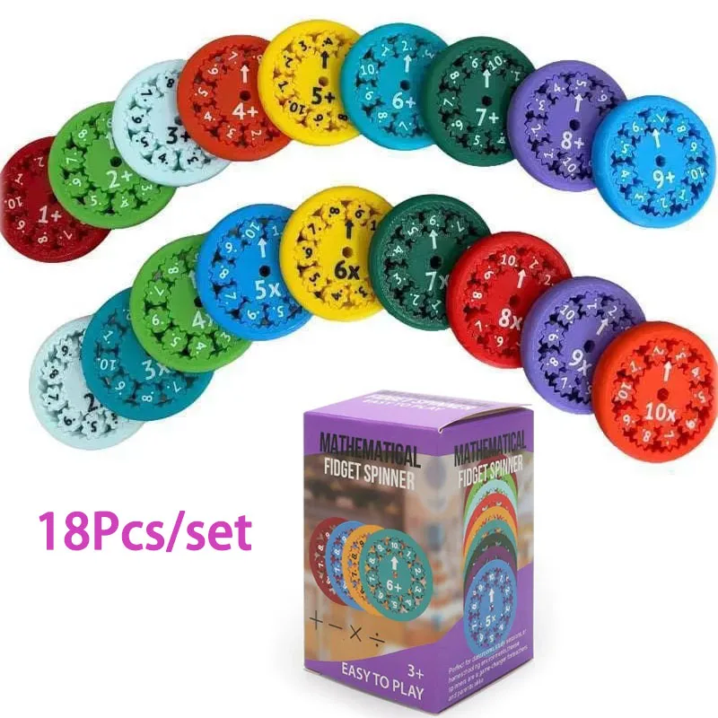 Math Fidget Spinner Brinquedos Educativos para Crianças, Subtração de Adição, Multiplicação, Divisão, Fingertip Math Games, 1 Pc, 9 Pcs, 18 Pcs