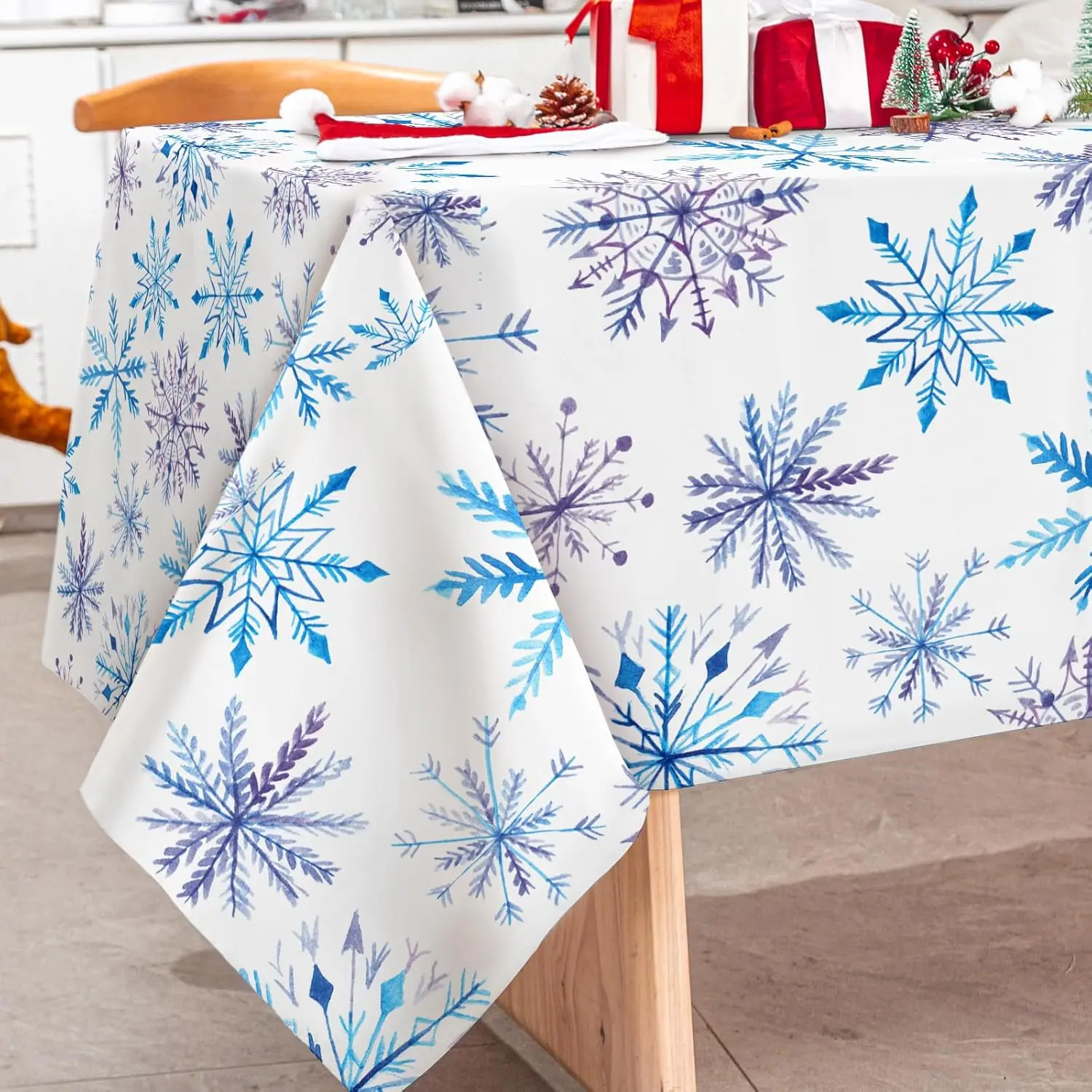 Christmas Blue Purple Snowflake Waterproof Tablecloth Table Decor Winter Xmas Kitchen Dining Tablecloth Christmas Decorations