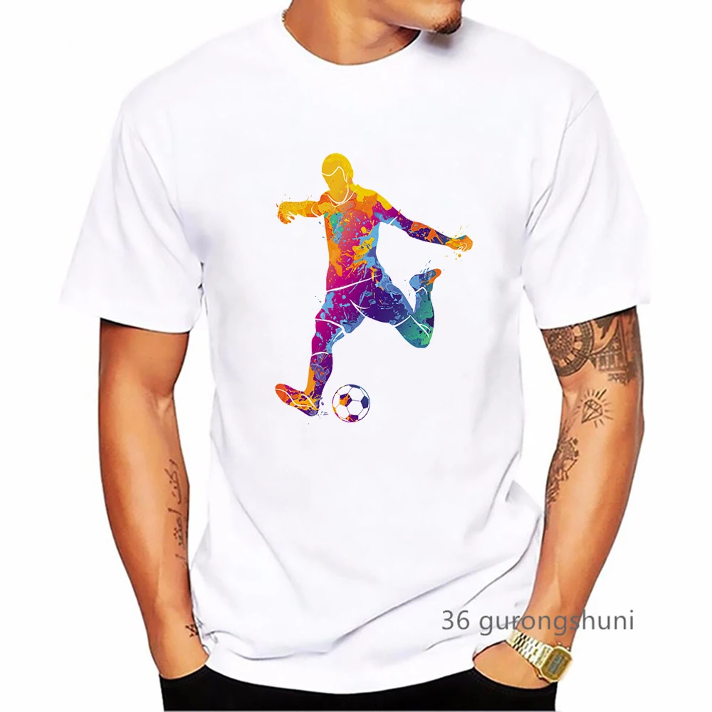 Watercolor Play Football Print T Shirt Men Clothes 2024 Summer Fashion Tops Tee Shirt Homme Harajuku Shirt Streetwear