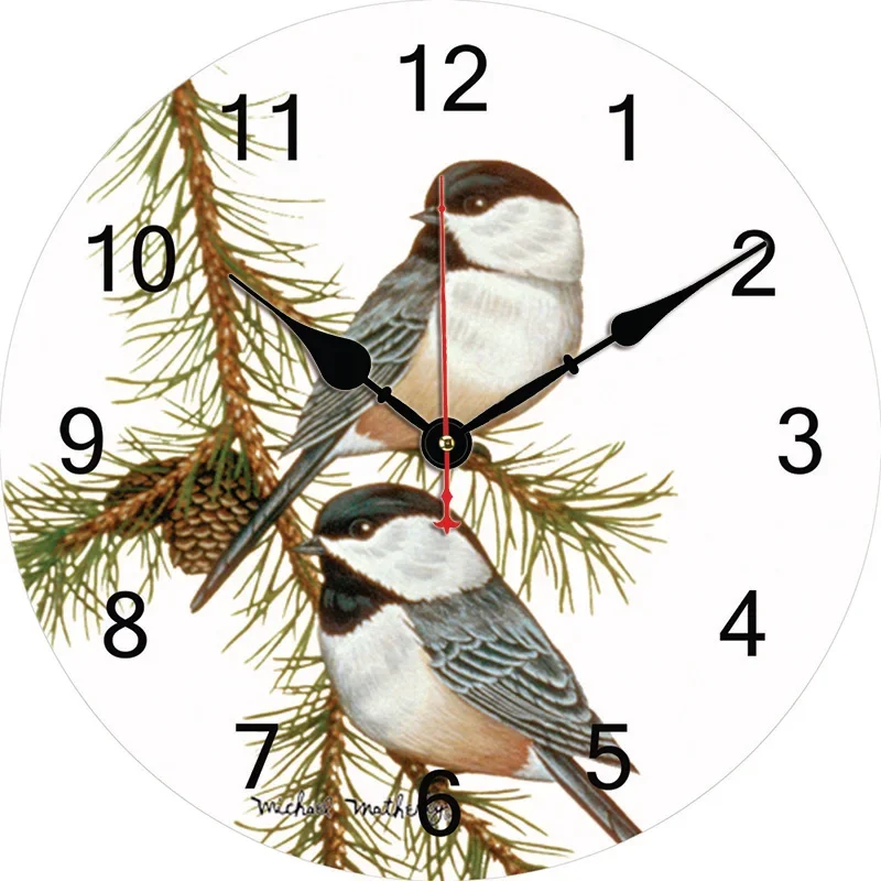 Bird Pine Nuts Wall Clock Round Silent Clocks Wall Mounted Carfts Art Decor For Home Bedroom Living Room Office Decoration