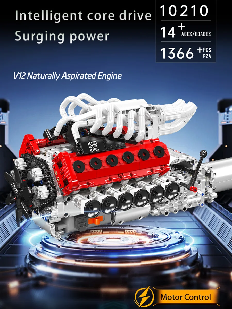 

Mould King 10210 V12 Naturally Aspirated Engine Building Blocks Assembly 1366PCS Technical Car Drive Set Toys Adults Kids Gifts