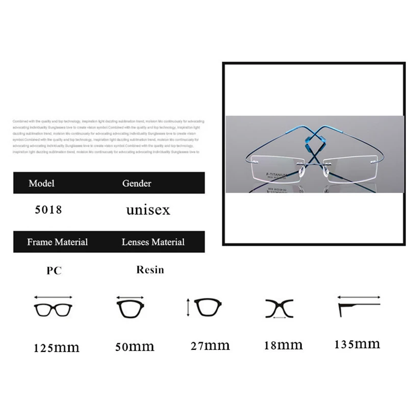 Lunettes légères sans bords en titane à petite monture, 5018, Prescription de lunettes-0.5 -1 -1.5 -2 -2.5 -3 -4 -5